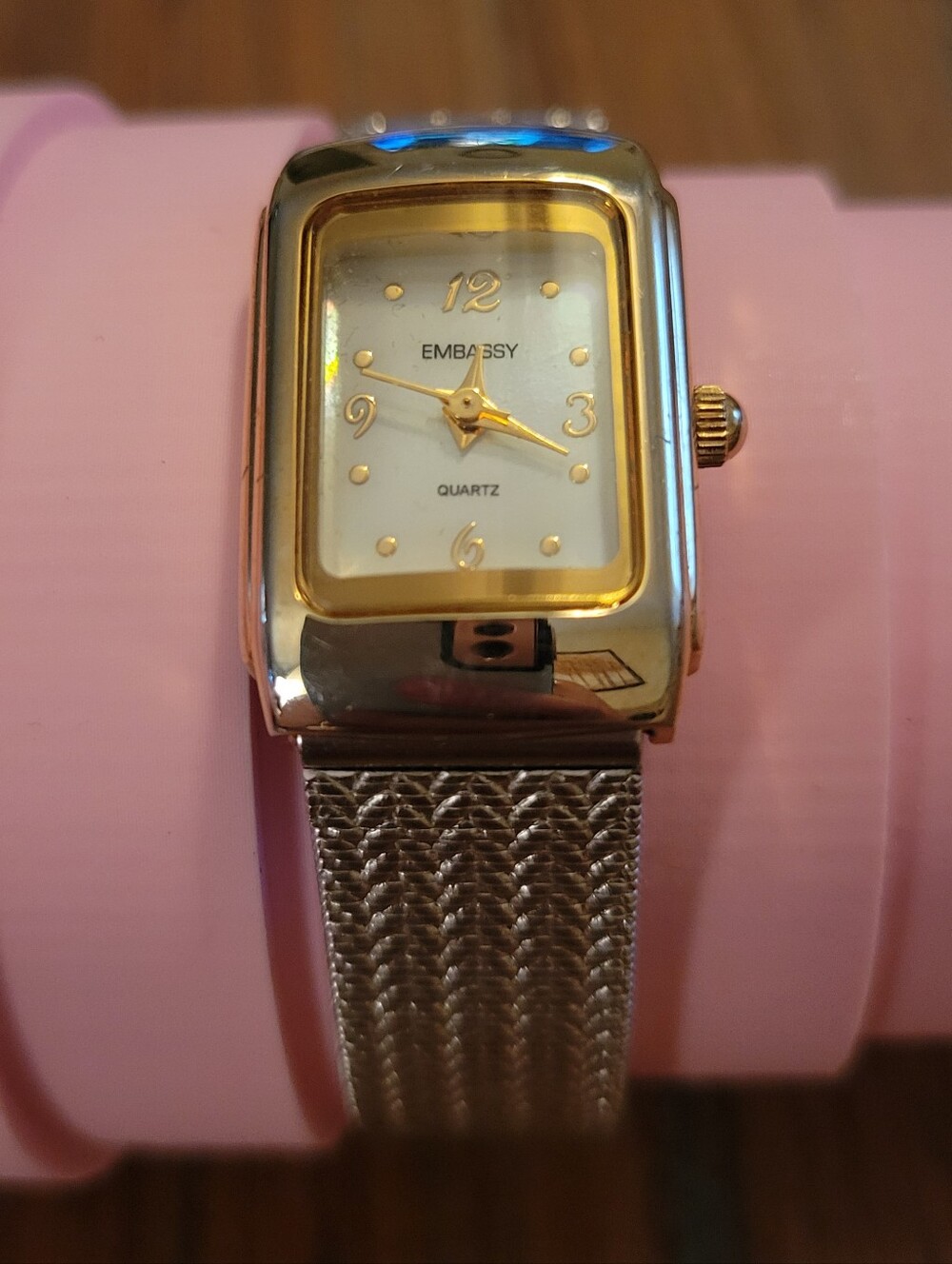 Women's Embassy Gold & Silver Toned Watch With Mother Of Pearl Face